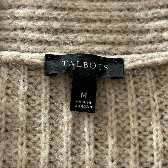 Talbots Sweater V-Neck Split Hem Women's Tan Size Medium Shawl Collar - Picture 3 of 7